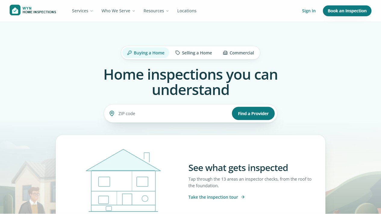 Public home inspection website with inspection services and local provider search